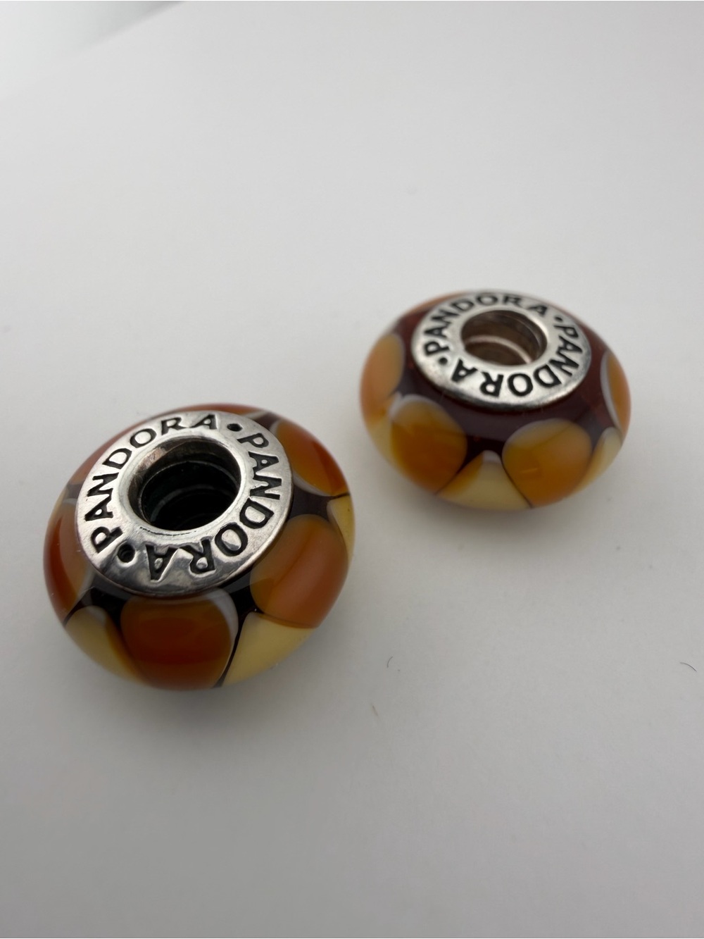Pandora Amber and cream Murano Glass Charm Beads